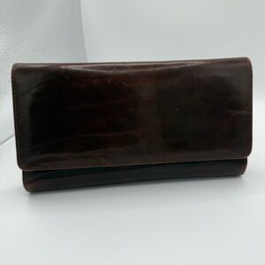 Vintage Brahmin Brown Leather‎ Trifold Wallet Western Old Money